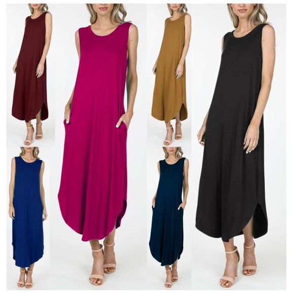 New! Black Maxi Round Hem Tank Dress - Picture 2 of 6